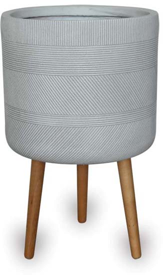 Varying Finish Fiberclay Cylinder Planter with Wooden Legs