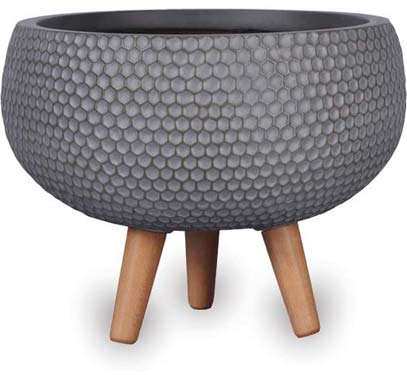 Honeycomb Finish Low Round Planter with Wooden Legs