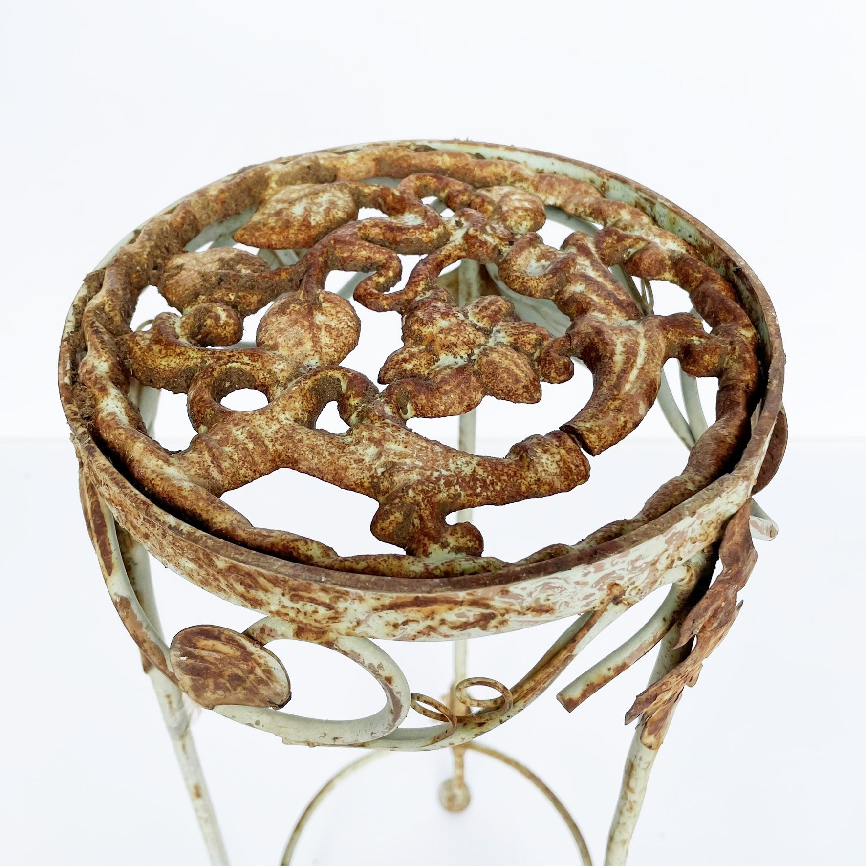 Weathered Ornate Metal Plant Stand