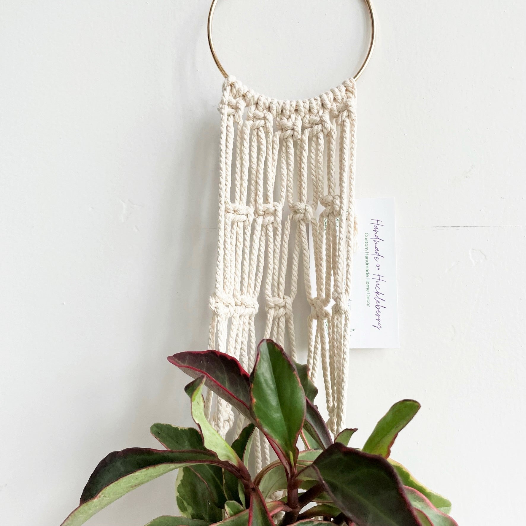White Triple Pocket Gold Ring Macramé Plant Hanger