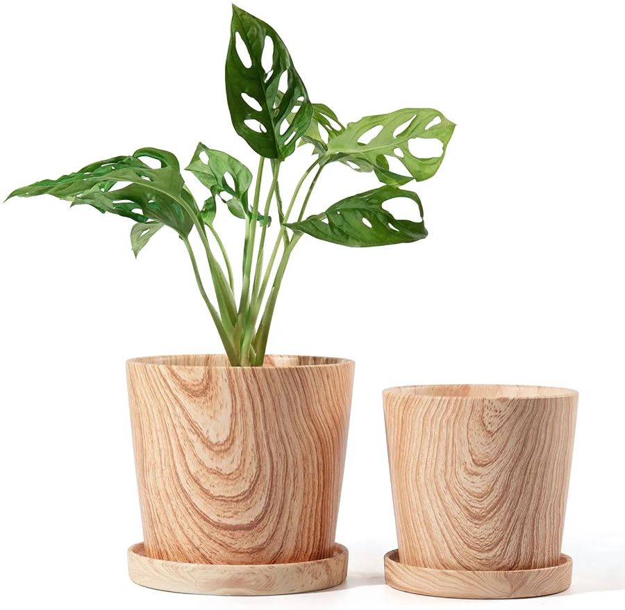 Wood Pattern Ceramic Planter