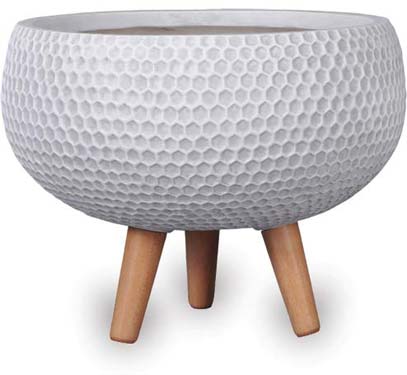 Honeycomb Finish Low Round Planter with Wooden Legs