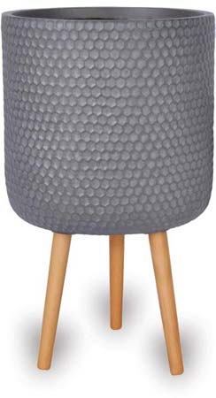 Honeycomb Finish Fiberclay Cylinder Planter with Wooden Legs