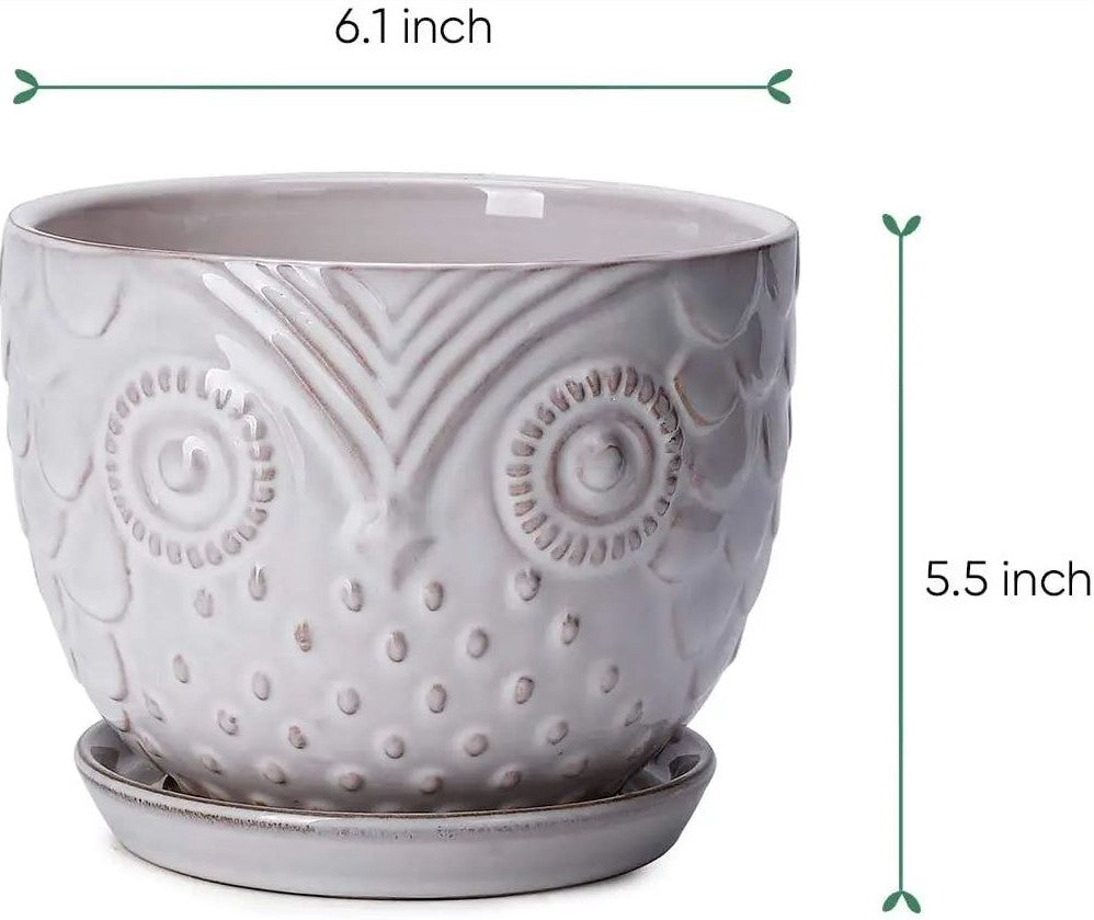 Owl Planter with Attached Saucer