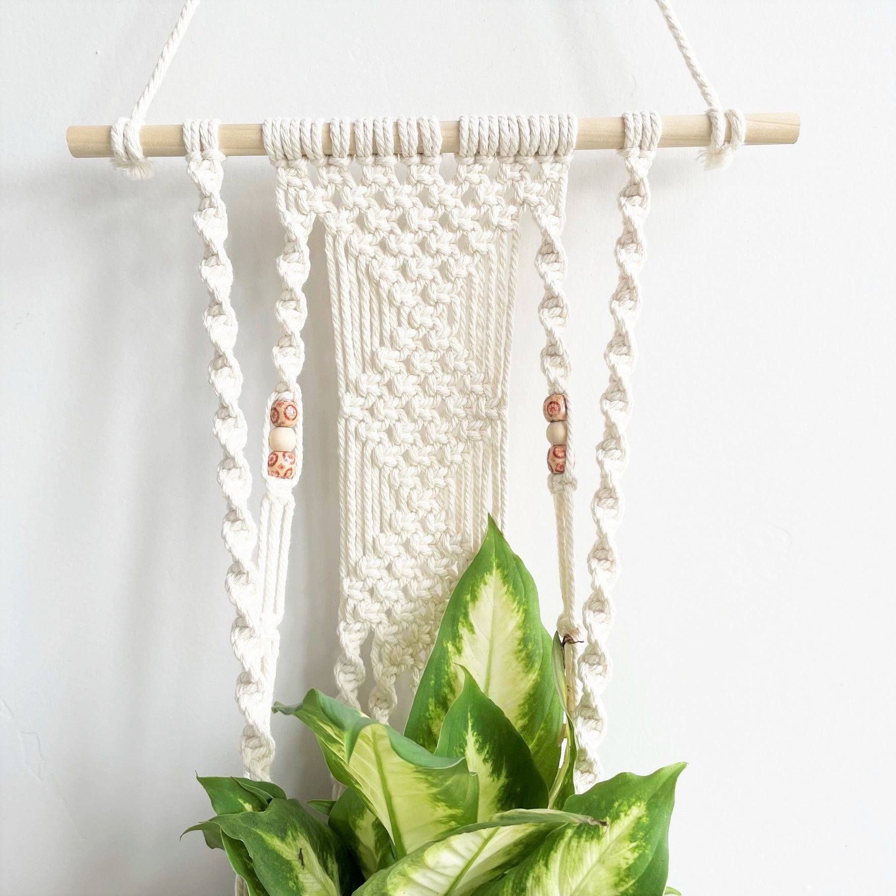 dowel plant hanger White Large Dowel Macramé Plant Hanger