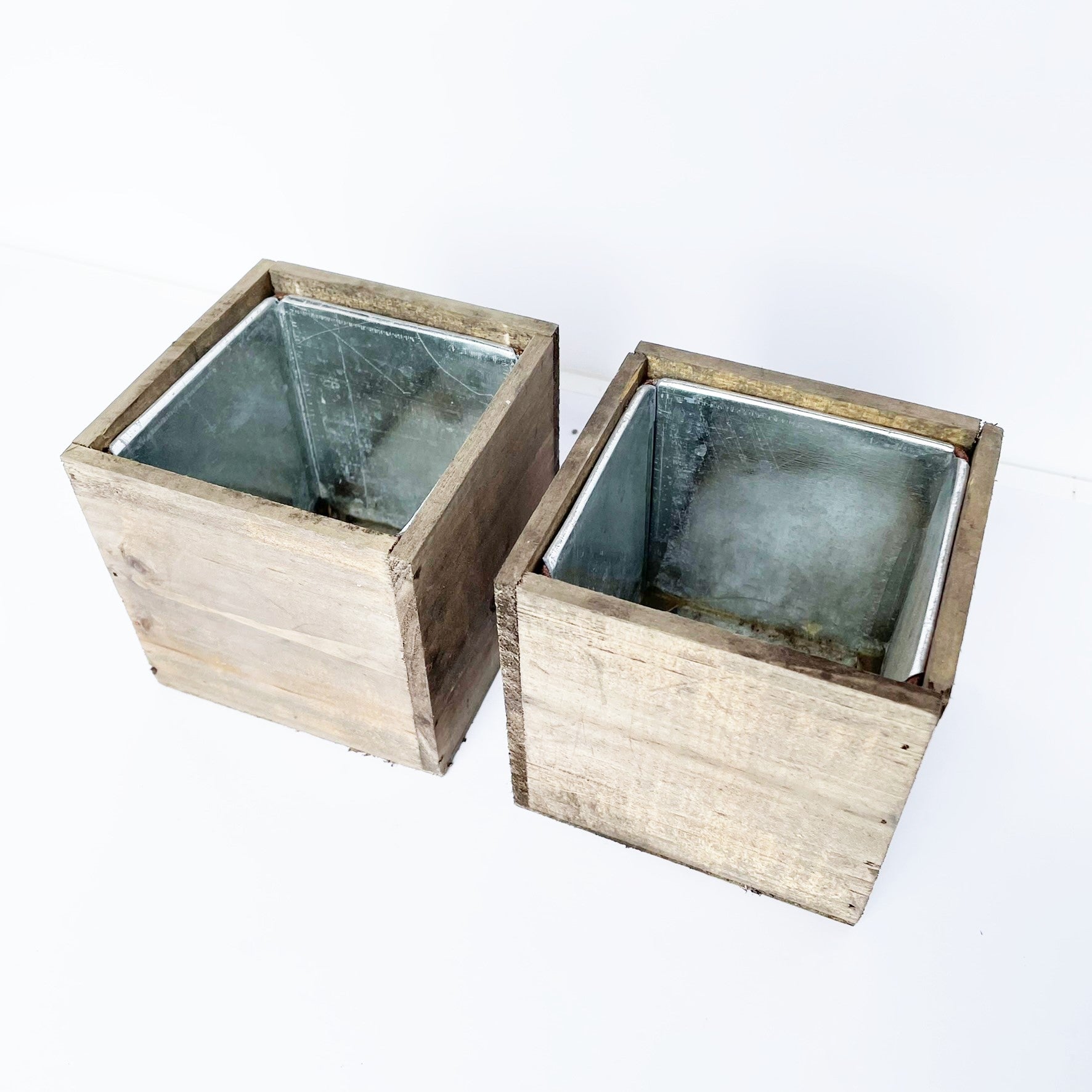 Wood Cube Metal Lined Planter