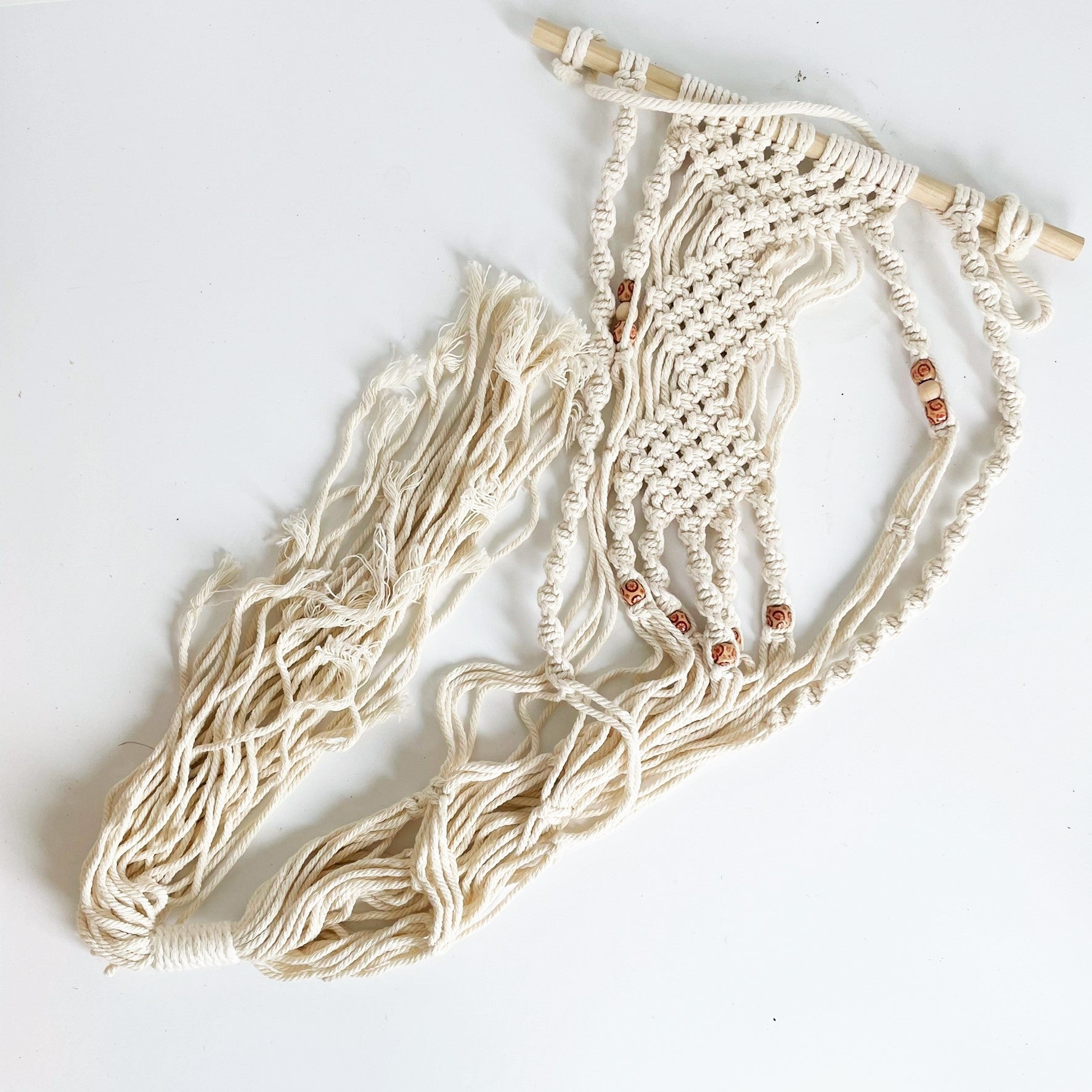 macrame plant hanger on dowel White Large Dowel Macramé Plant Hanger