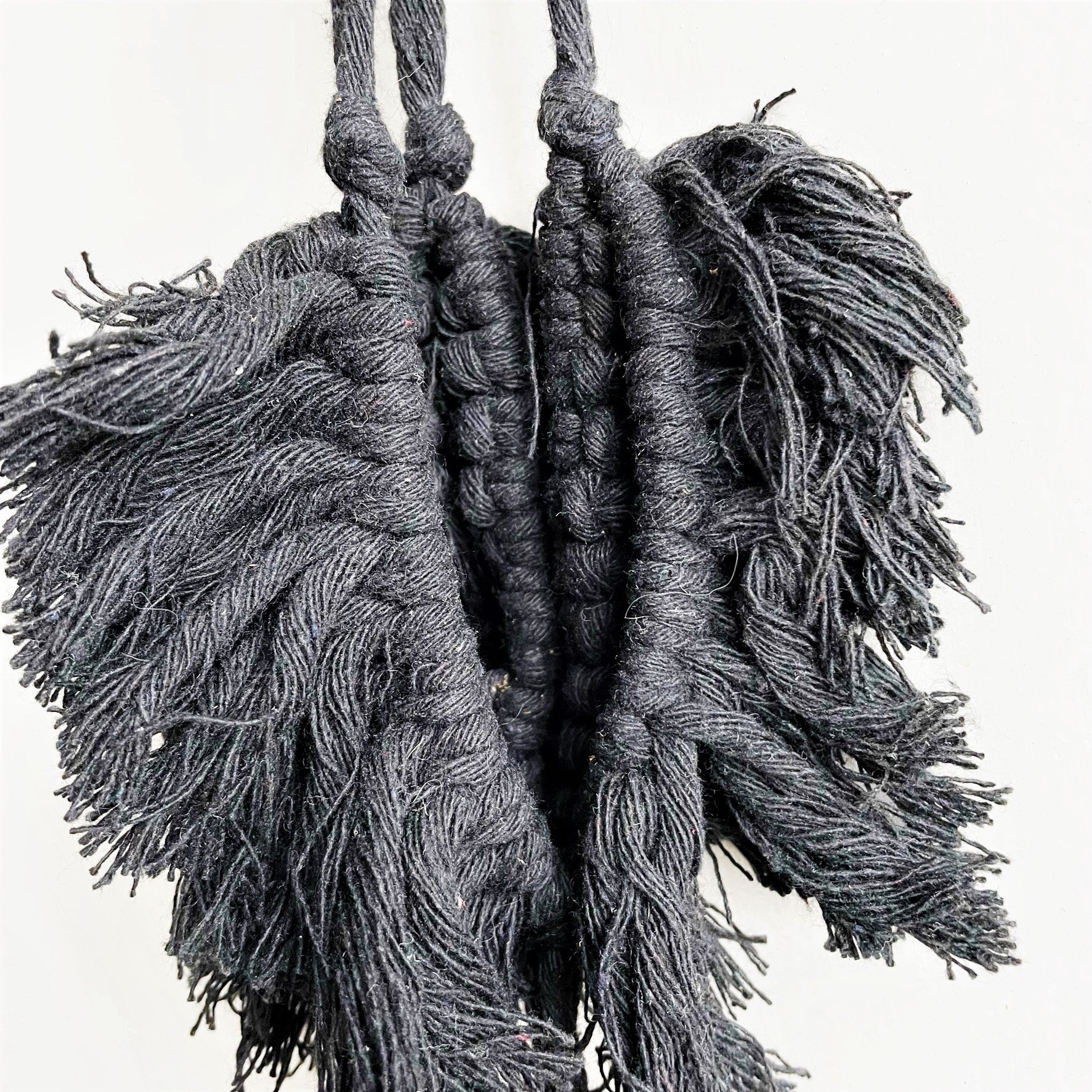 black macrame hanging planter Black Macramé Plant Hanger with Tufting