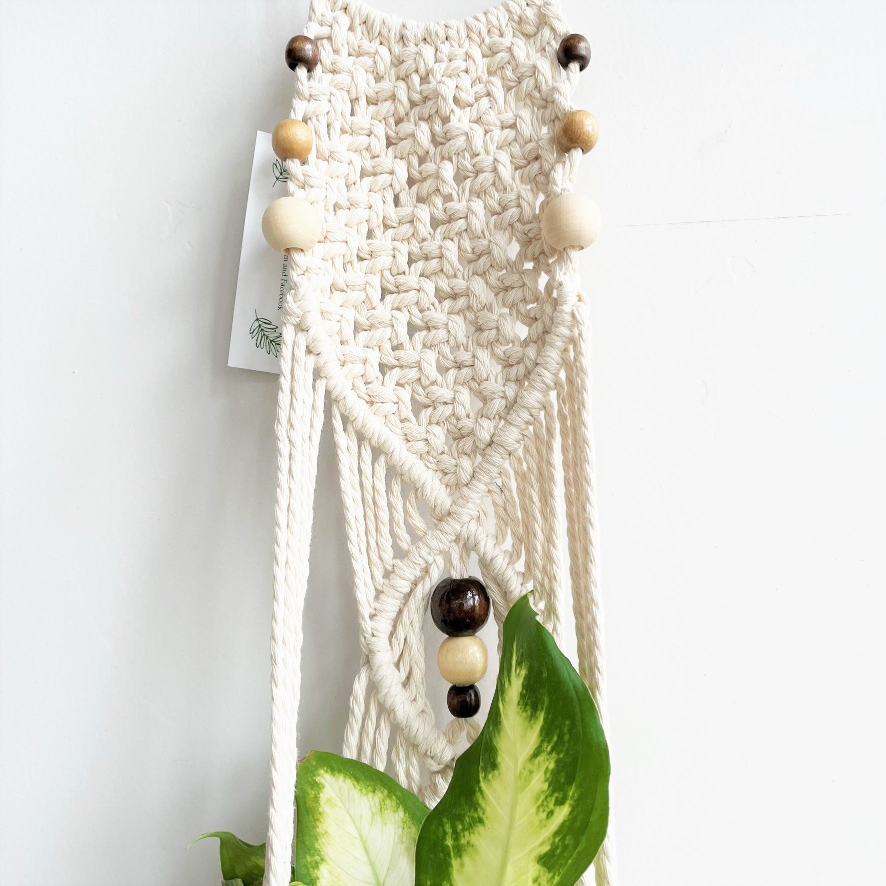 White Beaded Gold Ring Macramé Plant Hanger