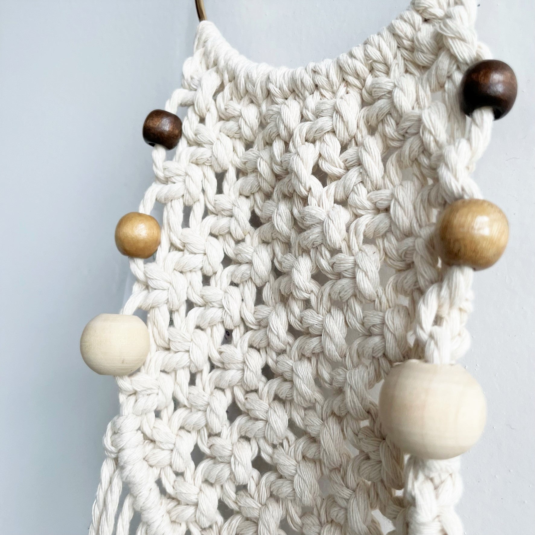 White Beaded Gold Ring Macramé Plant Hanger