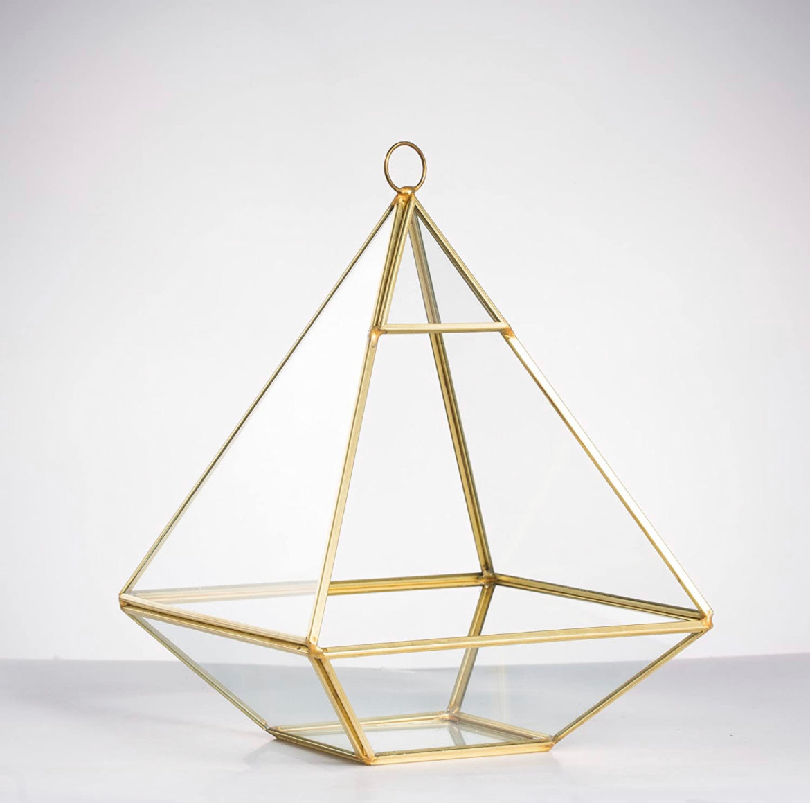 Metal and Glass Pyramid Hanging Airplant Holder